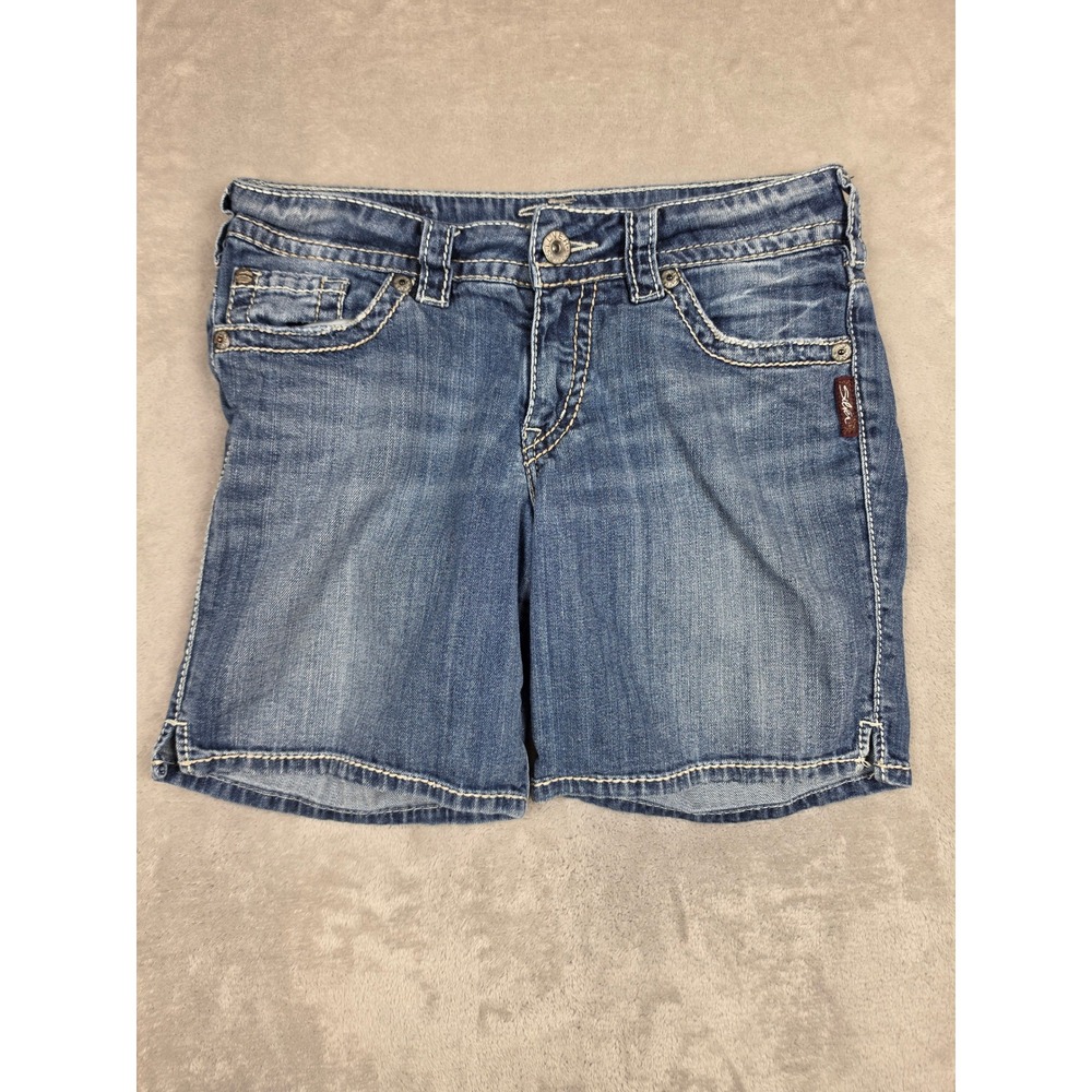 Silver Jeans Suki Shorts Womens 28 Blue Denim Mid Rise Thick Stitch Stretch Y2K